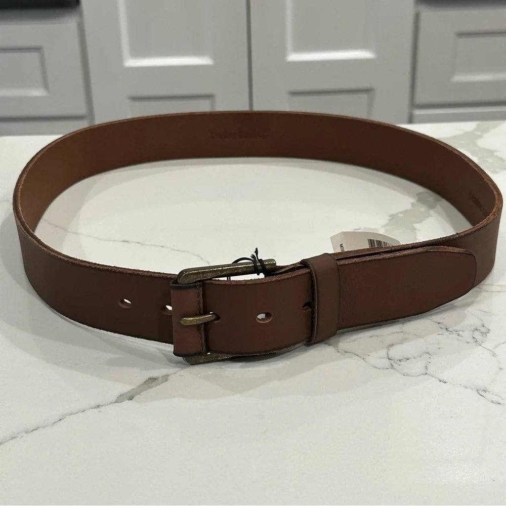 Timberland NWT Brown Genuine Leather Belt Wrapped Buckle Workwear Casual Size 38